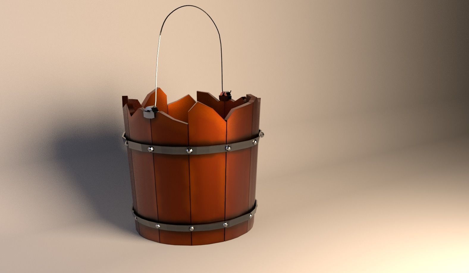 Simple Wooden Bucket 3D model_1