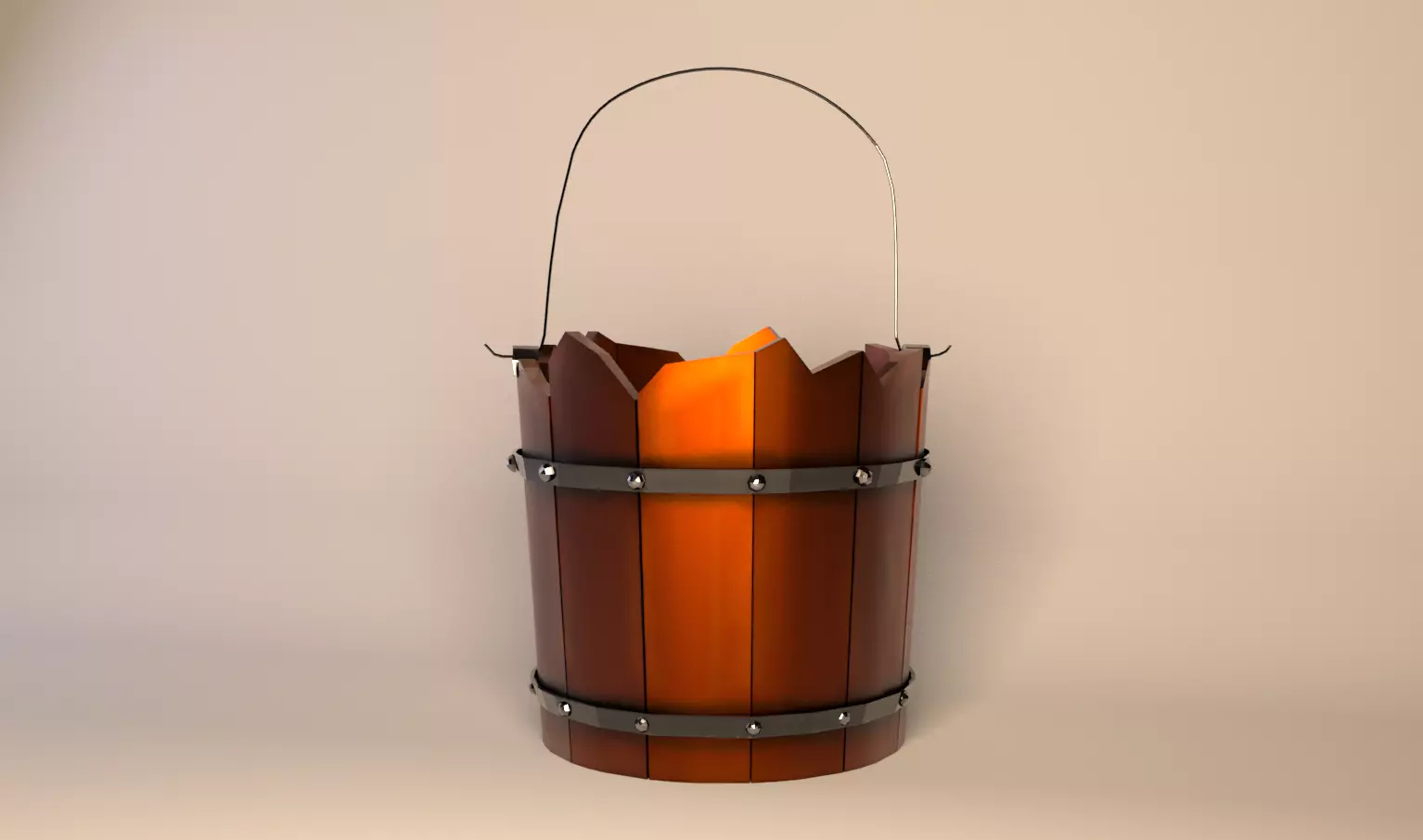 Simple Wooden Bucket 3D model_0