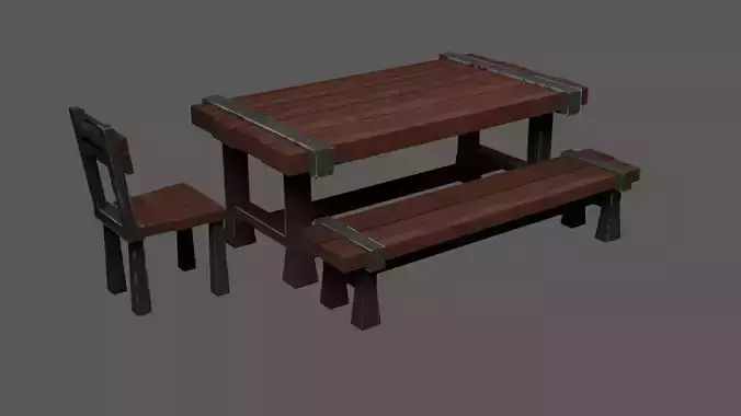 Stylized Table Set Low-poly 3D model