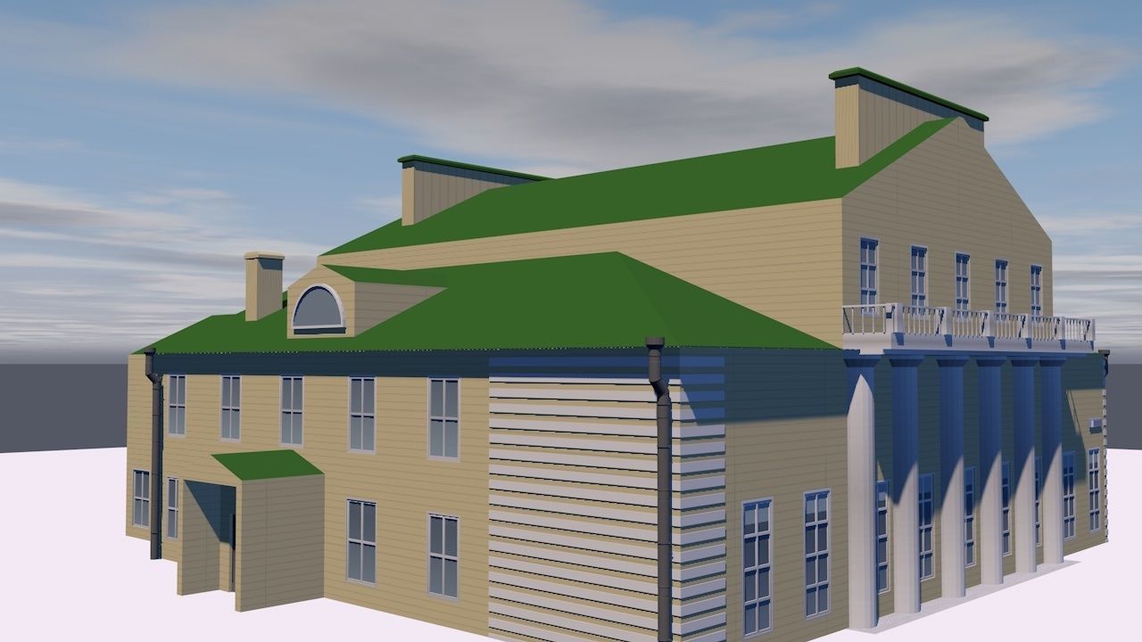 Manor house with roof Low-poly 3D model_1