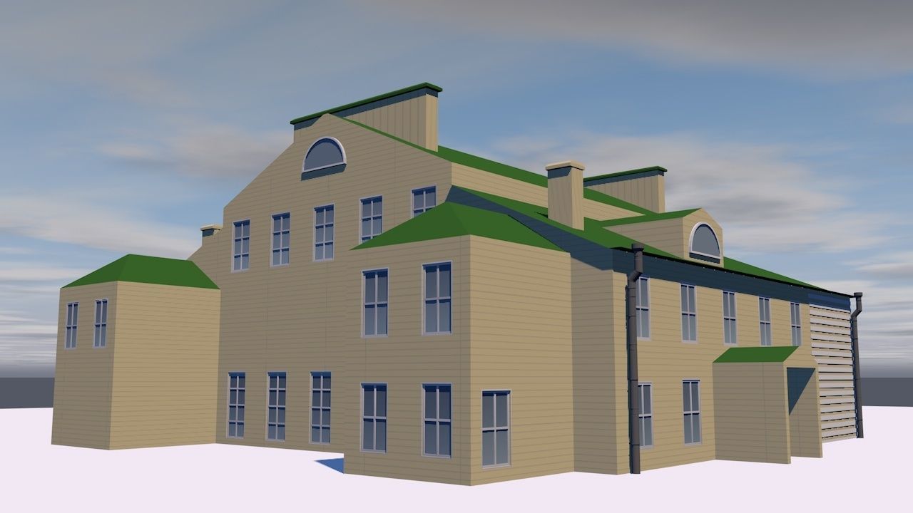 Manor house with roof Low-poly 3D model_2