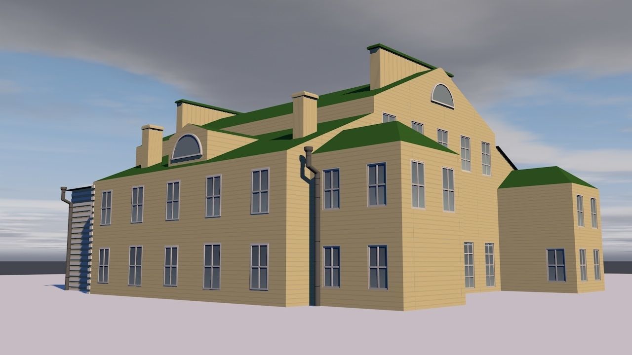 Manor house with roof Low-poly 3D model_3
