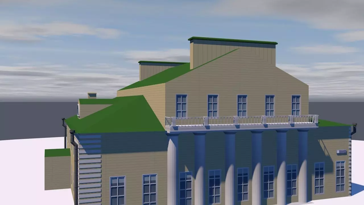 Manor house with roof Low-poly 3D model_0