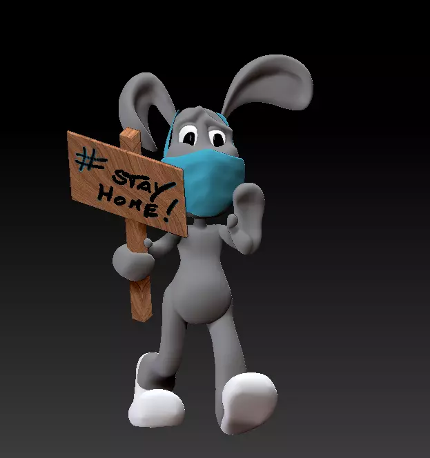 Marching Bunny with the sign Low-poly 3D model_0
