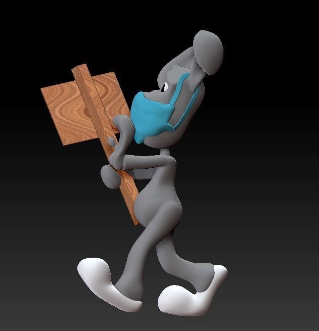 Marching Bunny with the sign Low-poly 3D model_2