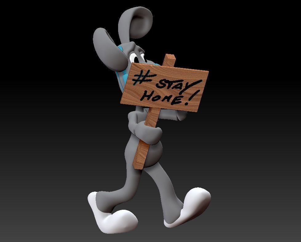 Marching Bunny with the sign Low-poly 3D model_1