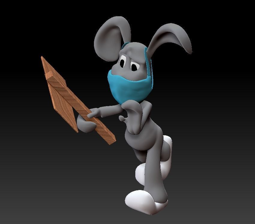Marching Bunny with the sign Low-poly 3D model_3