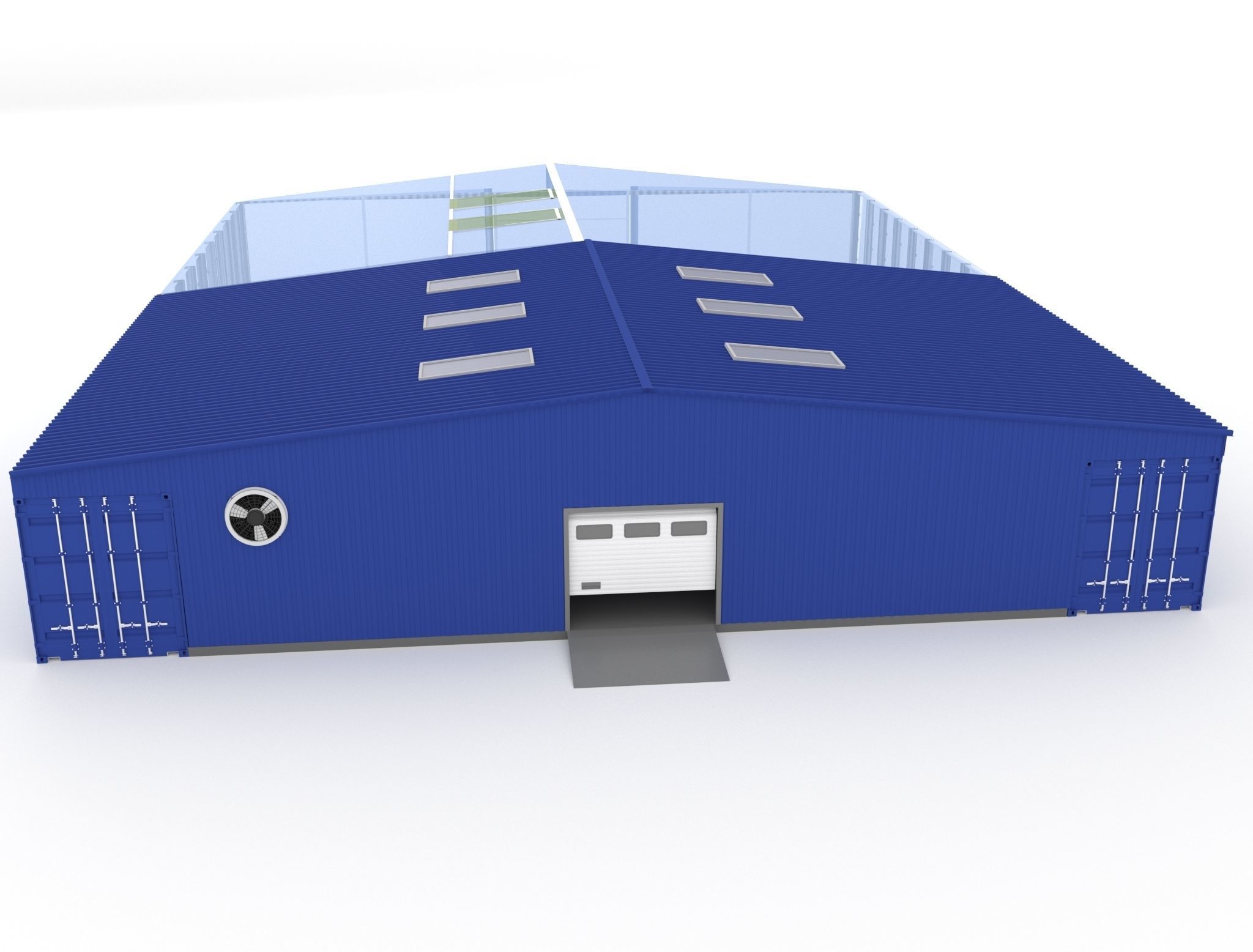 Industrial hangar and greenhouse 3D model_3