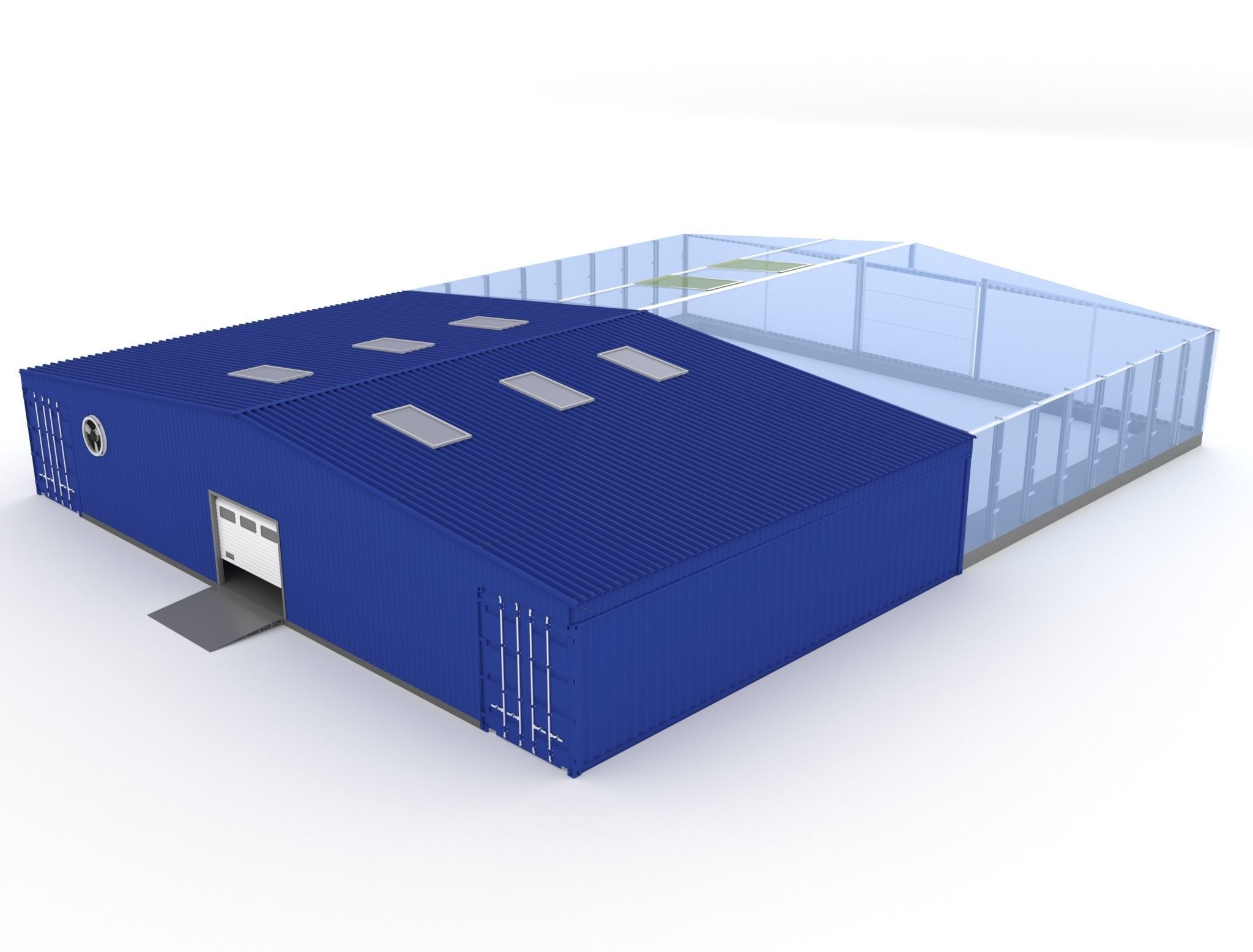 Industrial hangar and greenhouse 3D model_1