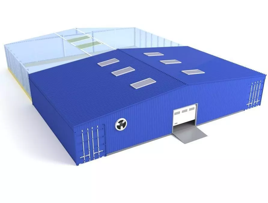 Industrial hangar and greenhouse 3D model_0