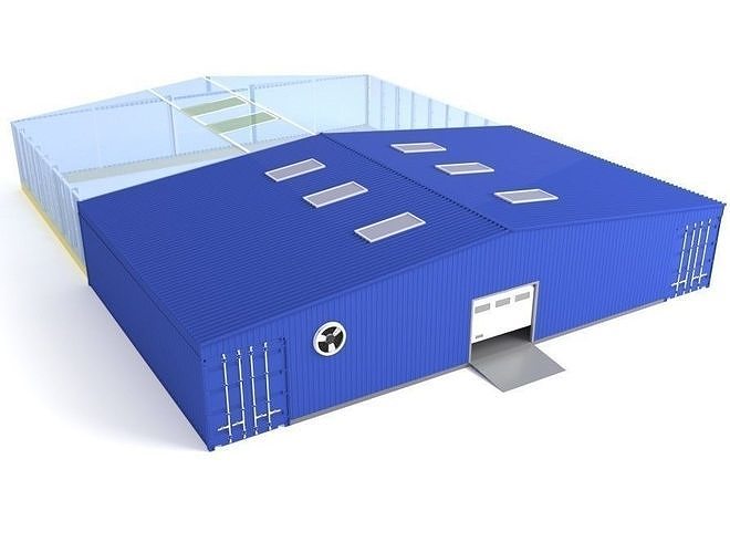 Industrial hangar and greenhouse 3D model