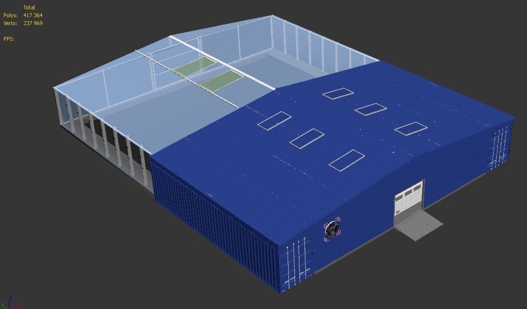 Industrial hangar and greenhouse 3D model_8