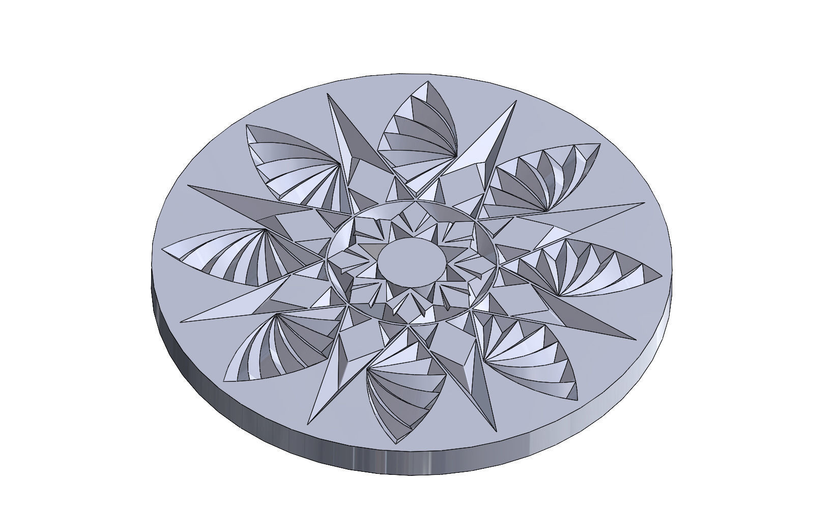 Round floral wood or plaster ornament 3D print model_12