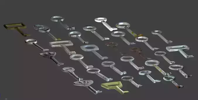 Low Poly Key collection with 30 keys Low-poly 3D model