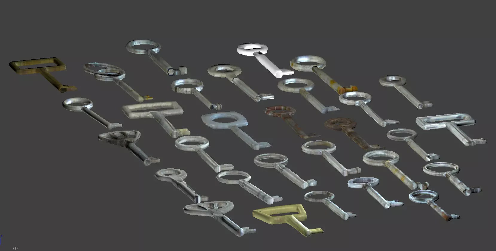 Low Poly Key collection with 30 keys Low-poly 3D model_0