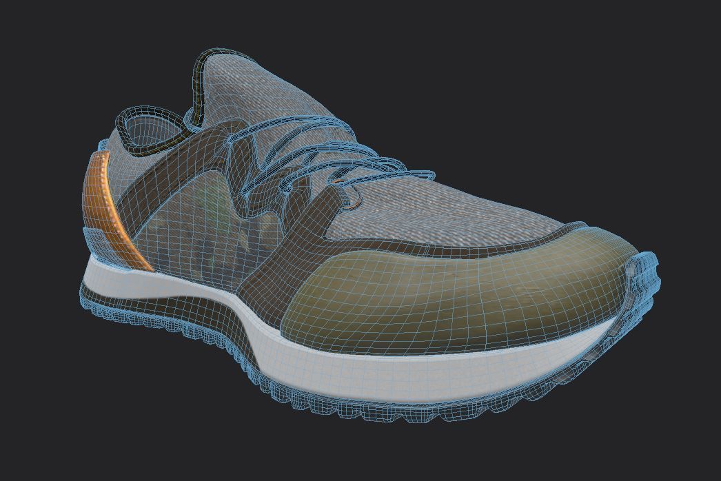 Sneaker pair of shoes with camouflage design 3D model_10