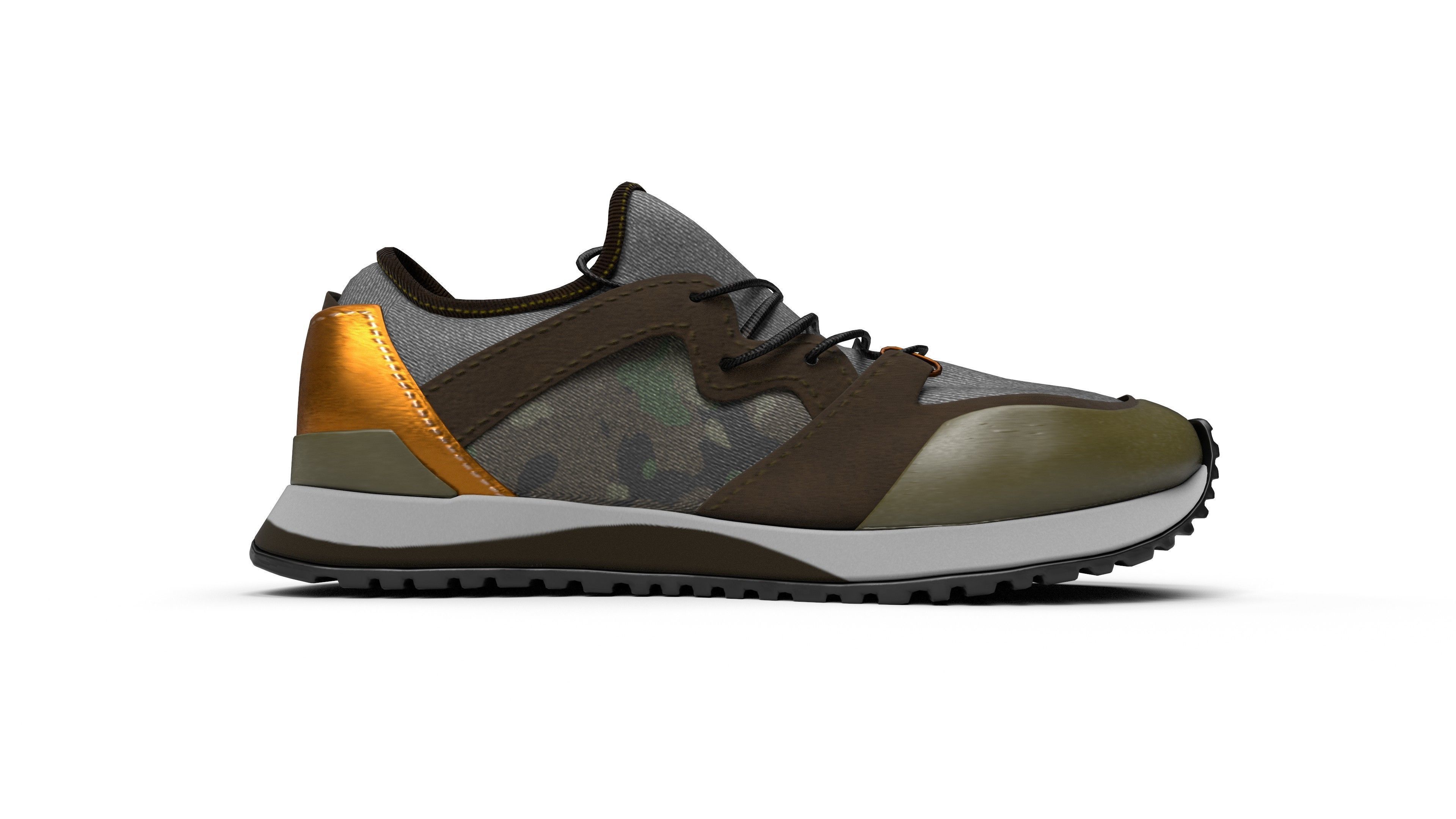 Sneaker pair of shoes with camouflage design 3D model_4