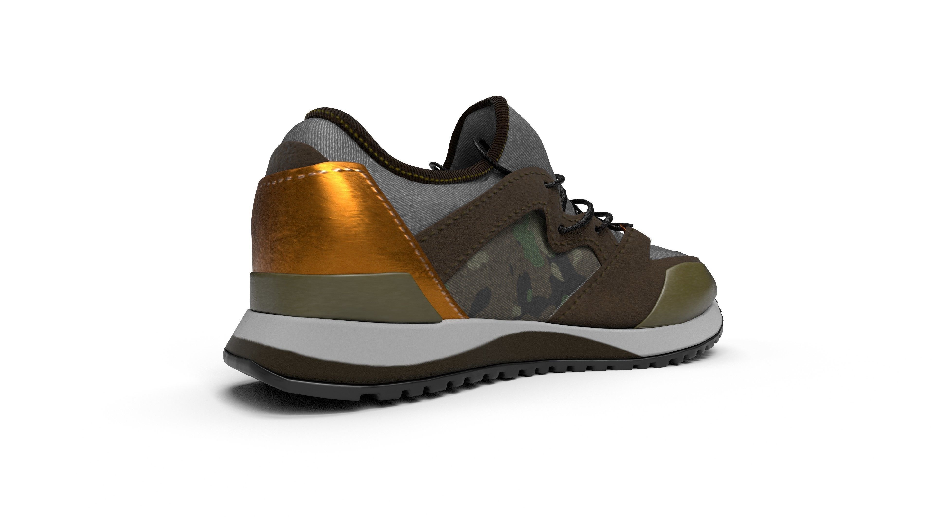 Sneaker pair of shoes with camouflage design 3D model_5