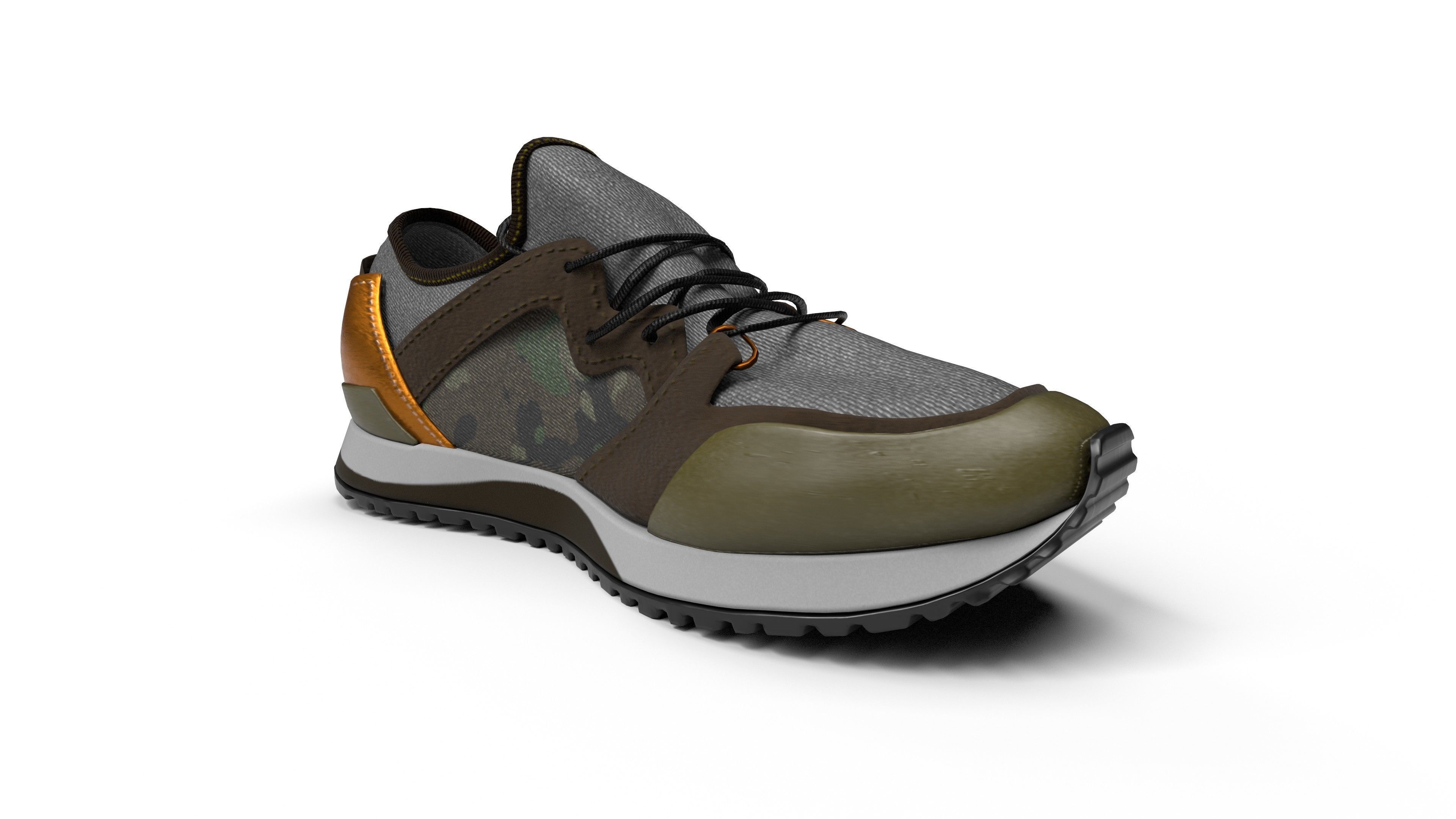 Sneaker pair of shoes with camouflage design 3D model_3