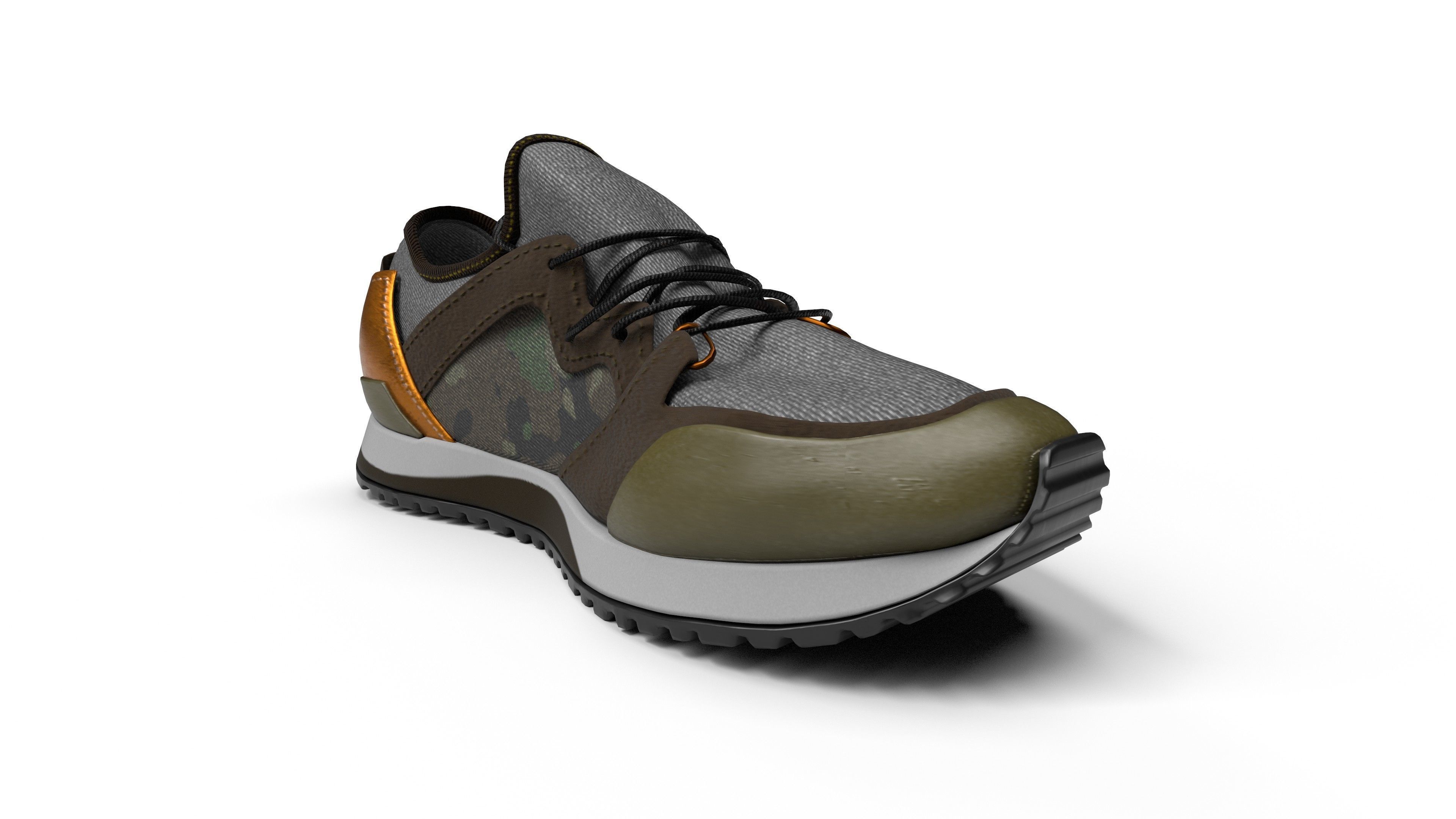 Sneaker pair of shoes with camouflage design 3D model_2