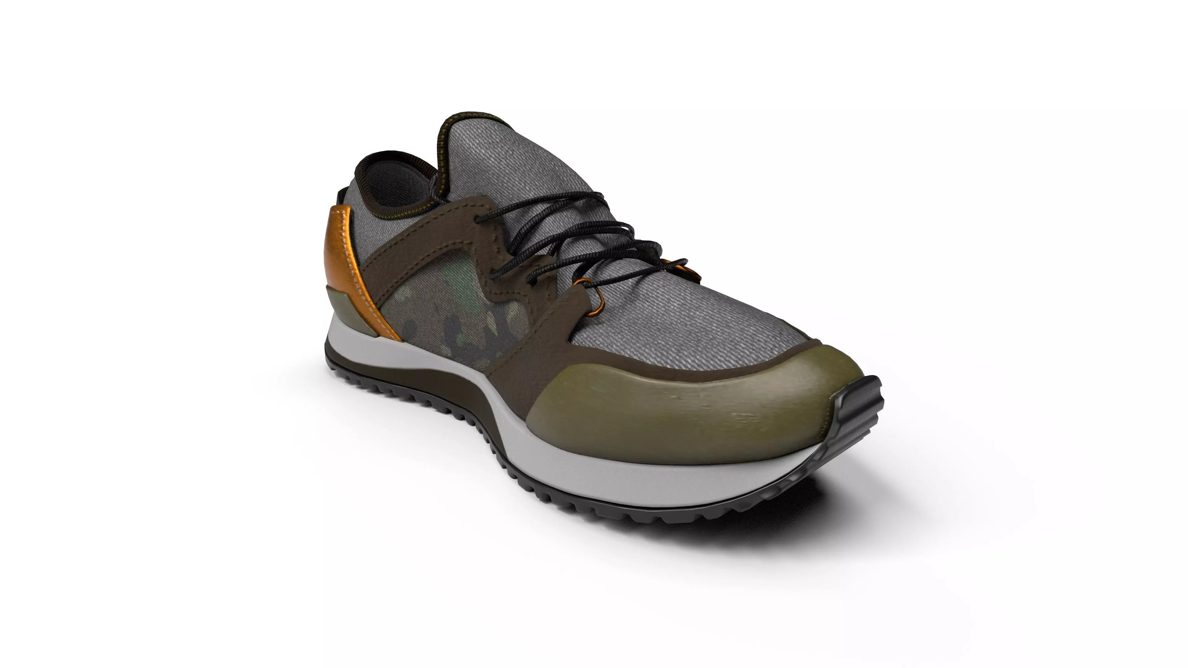 Sneaker pair of shoes with camouflage design 3D model_0