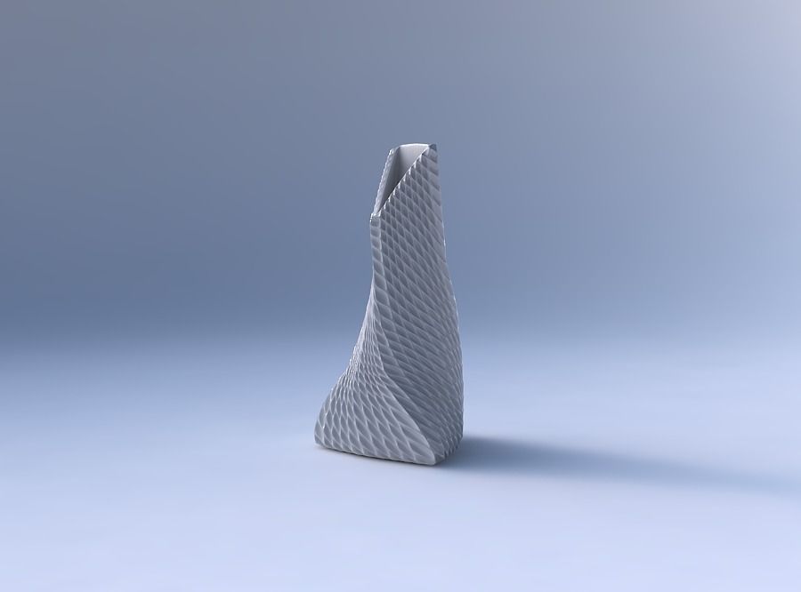 Vase twist grounded tipping triangle with bent extruded pattern 3D print model_4