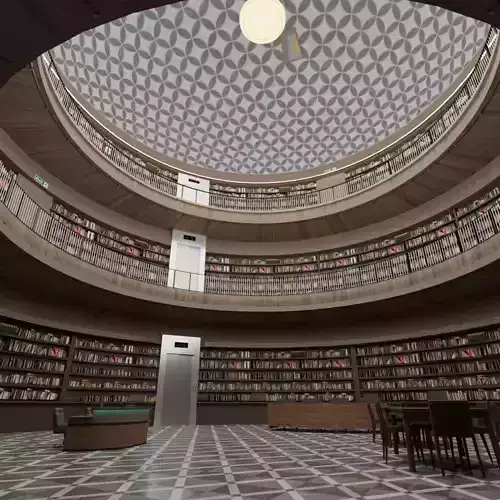 Public Library Interior Low-poly 3D model