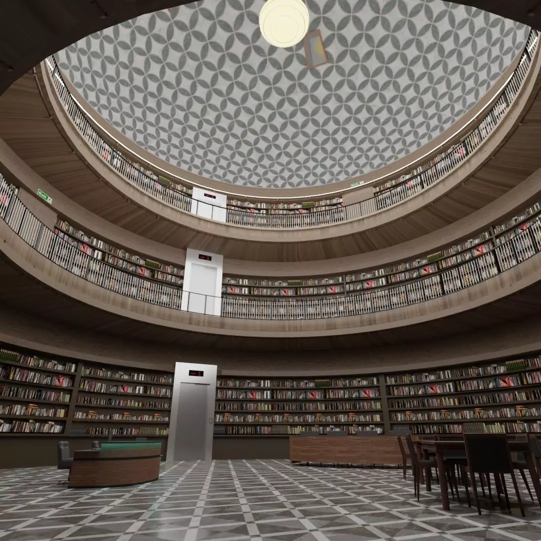 Public Library Interior Low-poly 3D model_0
