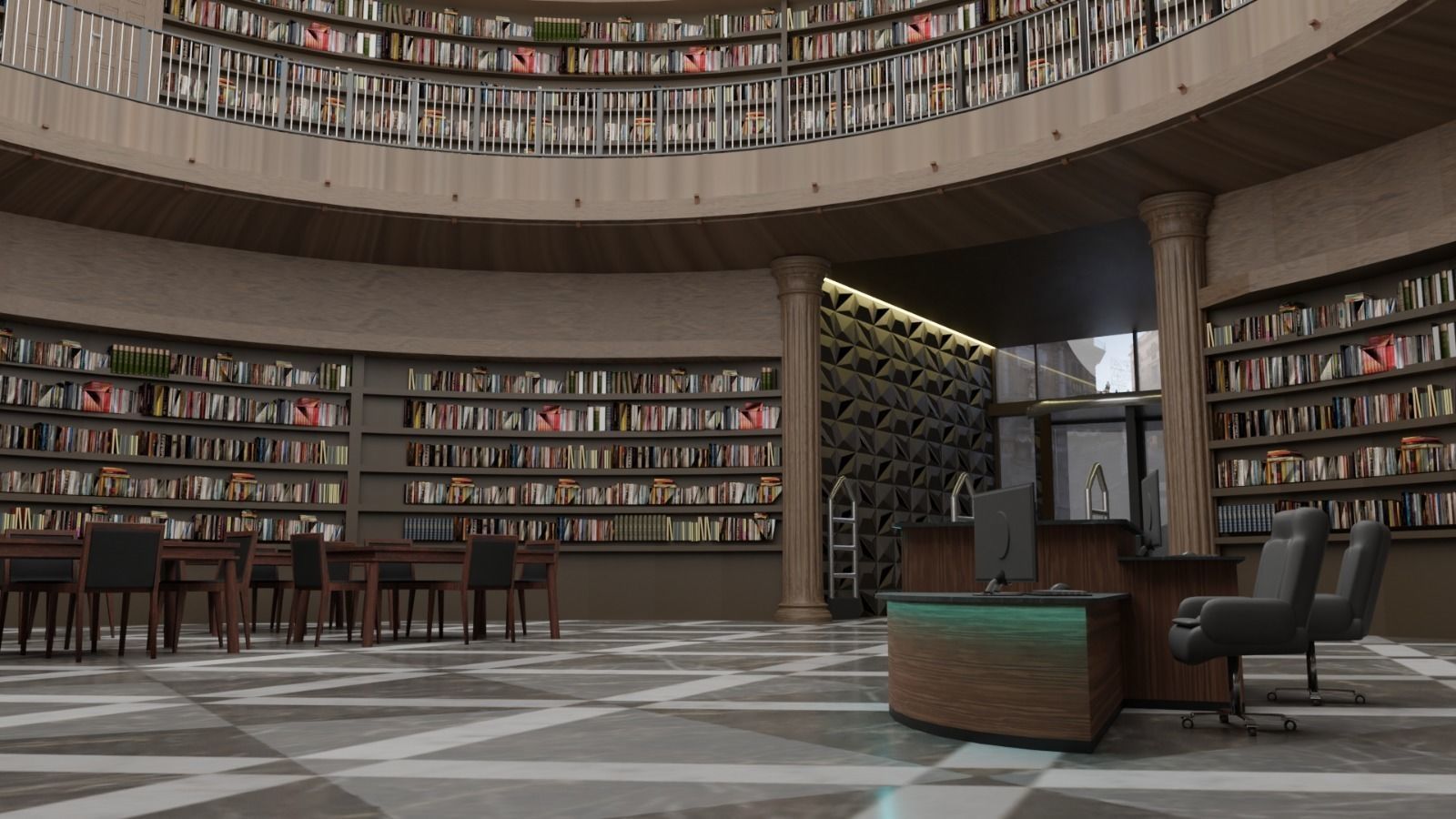 Public Library Interior Low-poly 3D model_1