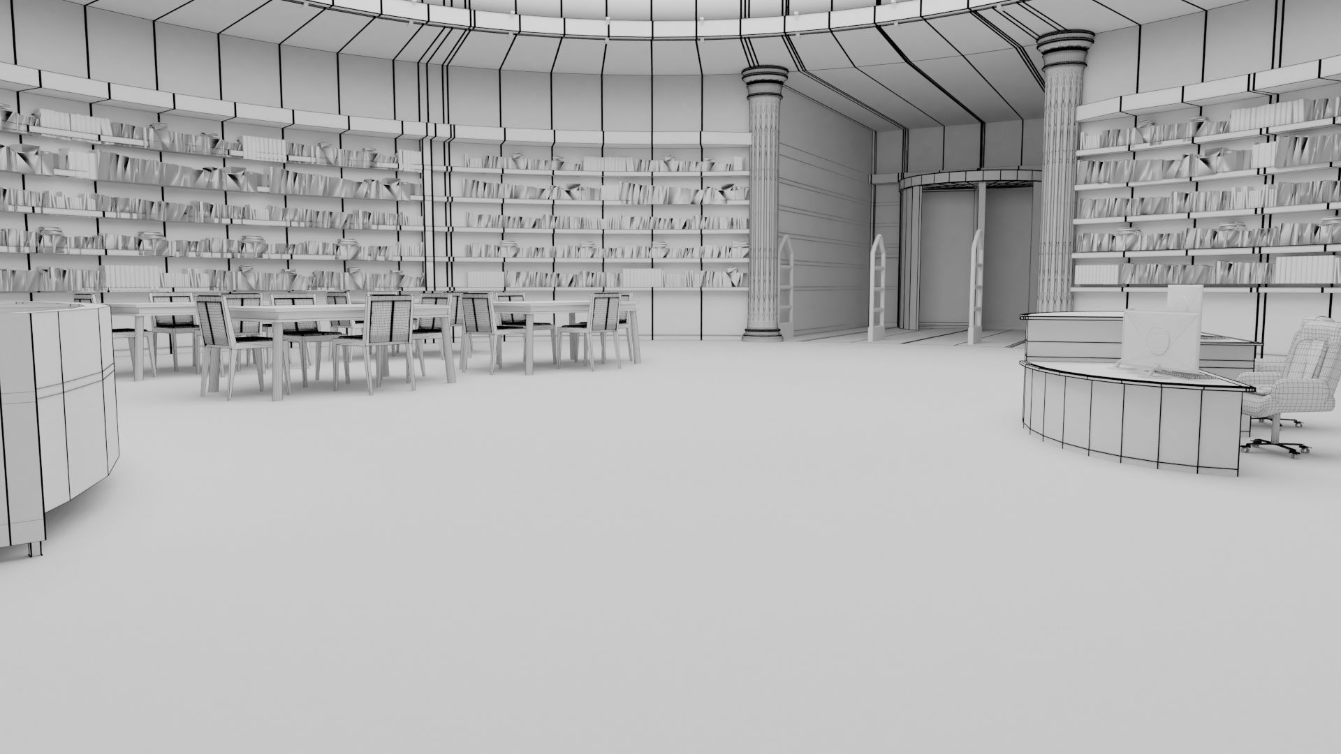 Public Library Interior Low-poly 3D model_17