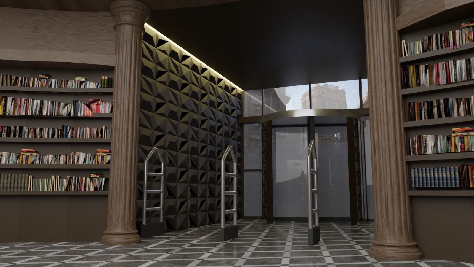 Public Library Interior Low-poly 3D model_3