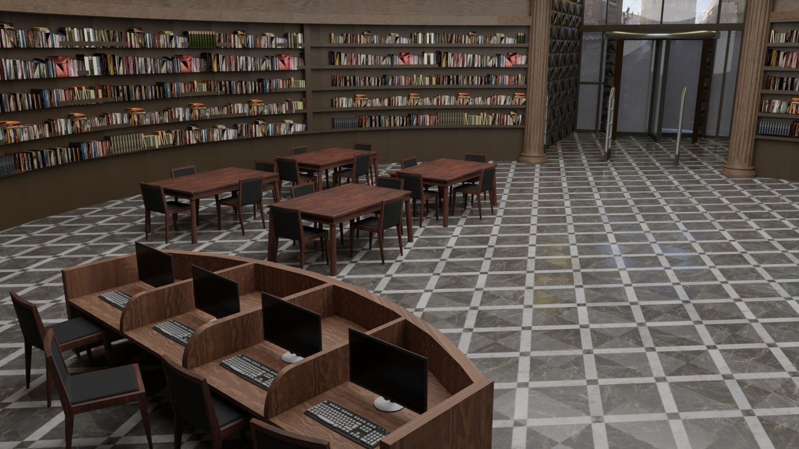 Public Library Interior Low-poly 3D model_2