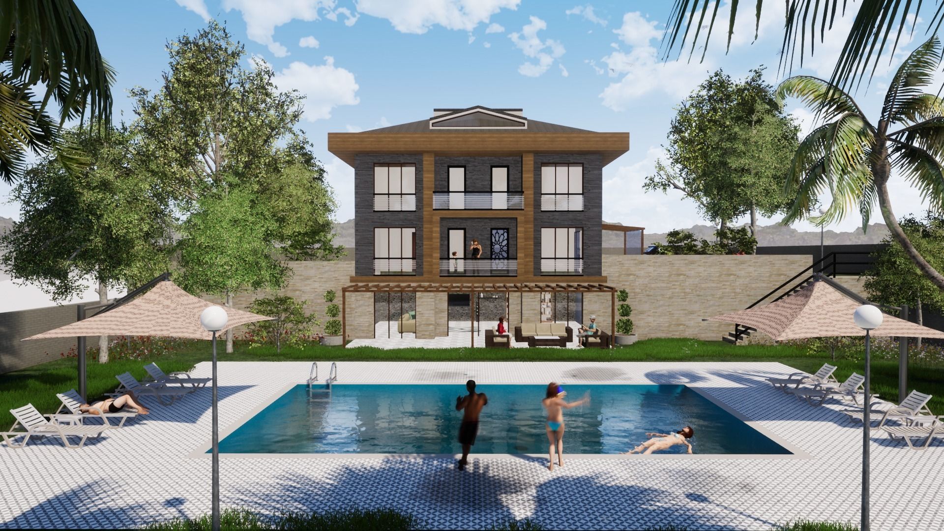 TRIPLEX HOUSE Free low-poly 3D model_10