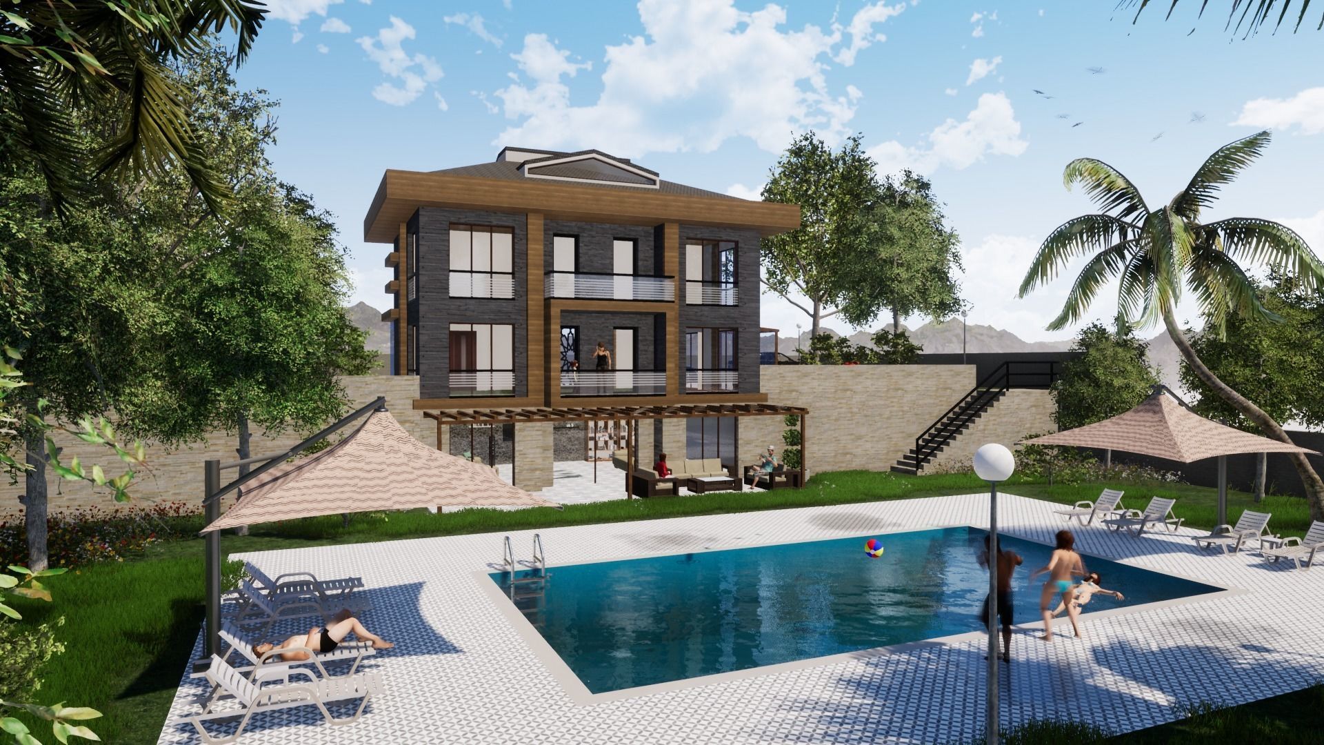 TRIPLEX HOUSE Free low-poly 3D model_9