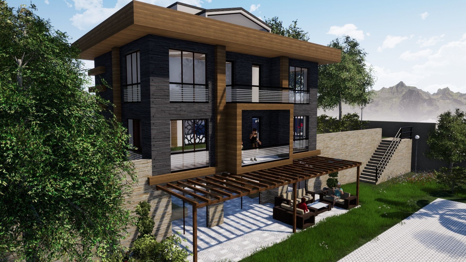 TRIPLEX HOUSE Free low-poly 3D model_8