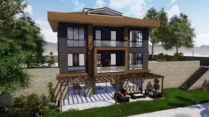 TRIPLEX HOUSE Free low-poly 3D model