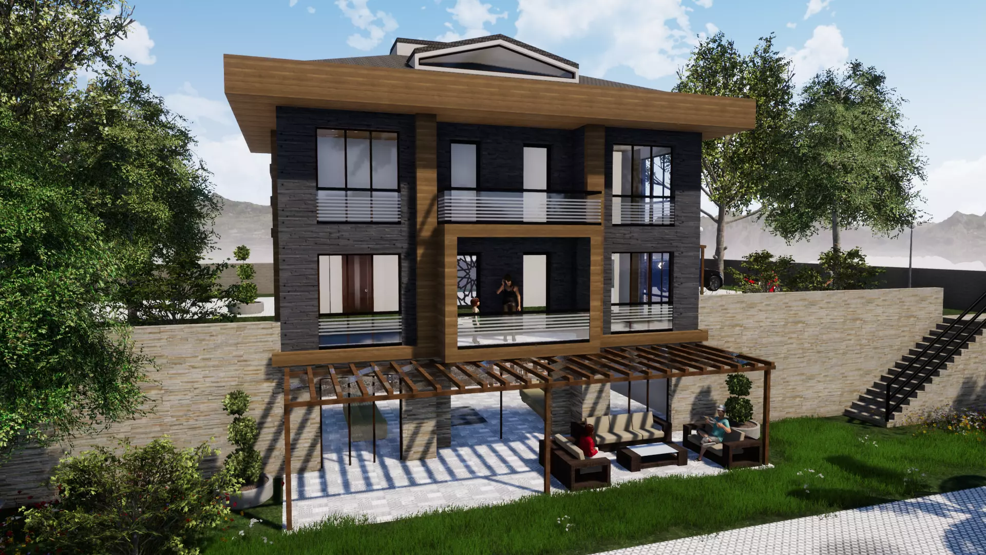 TRIPLEX HOUSE Free low-poly 3D model_0