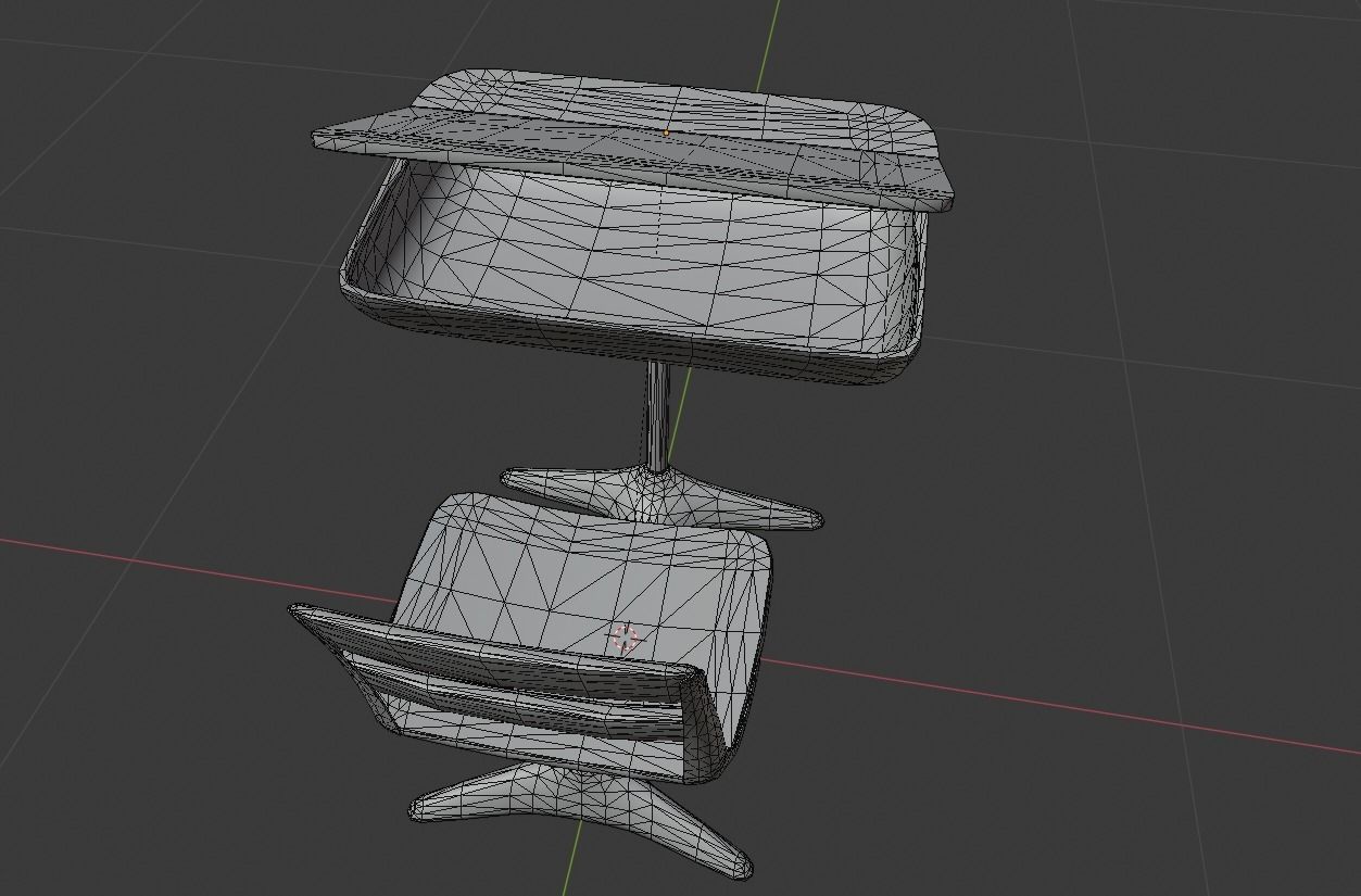 Old vintage school study desk with chair Low-poly 3D model_5