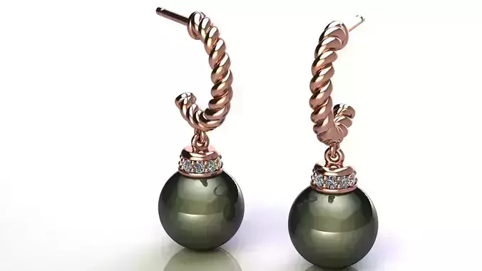 Hoop Earring with Diamonds and Pearl