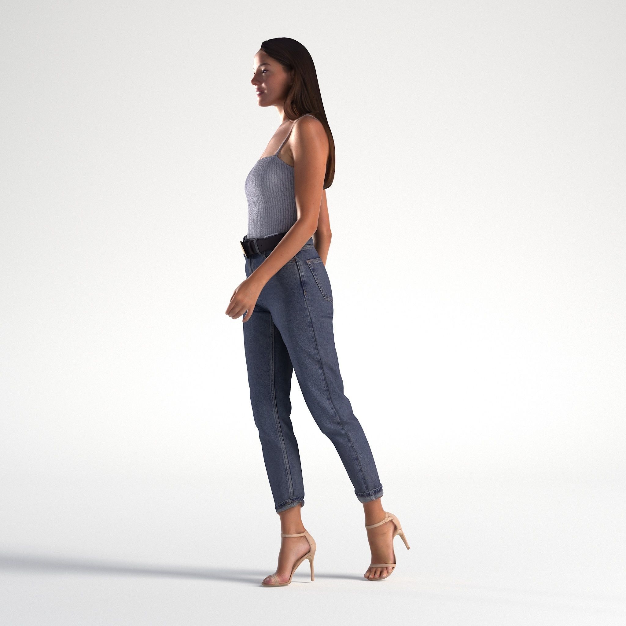 Woman Summer Casual Walking Low poly Elena 1058 3D model_6