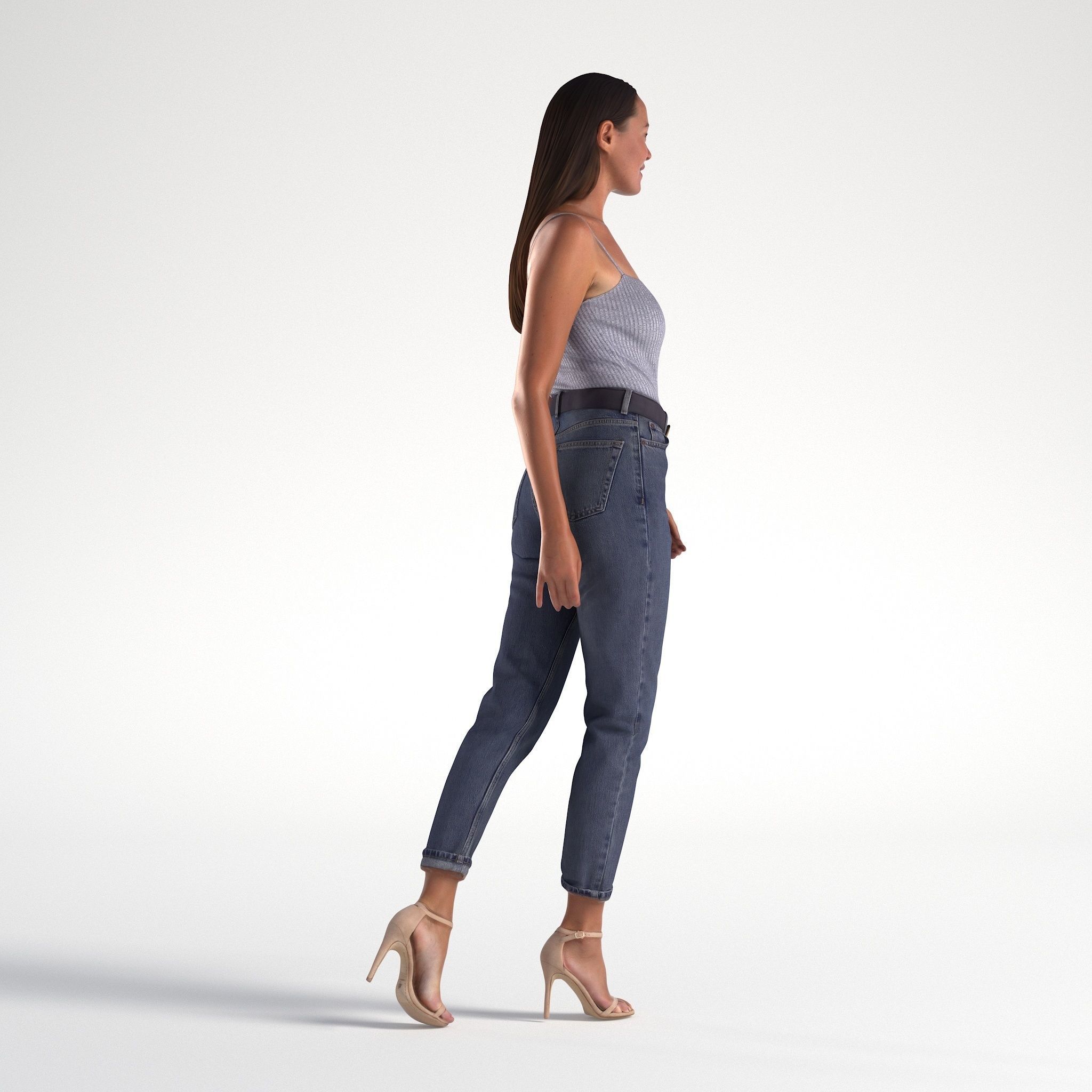 Woman Summer Casual Walking Low poly Elena 1058 3D model_2