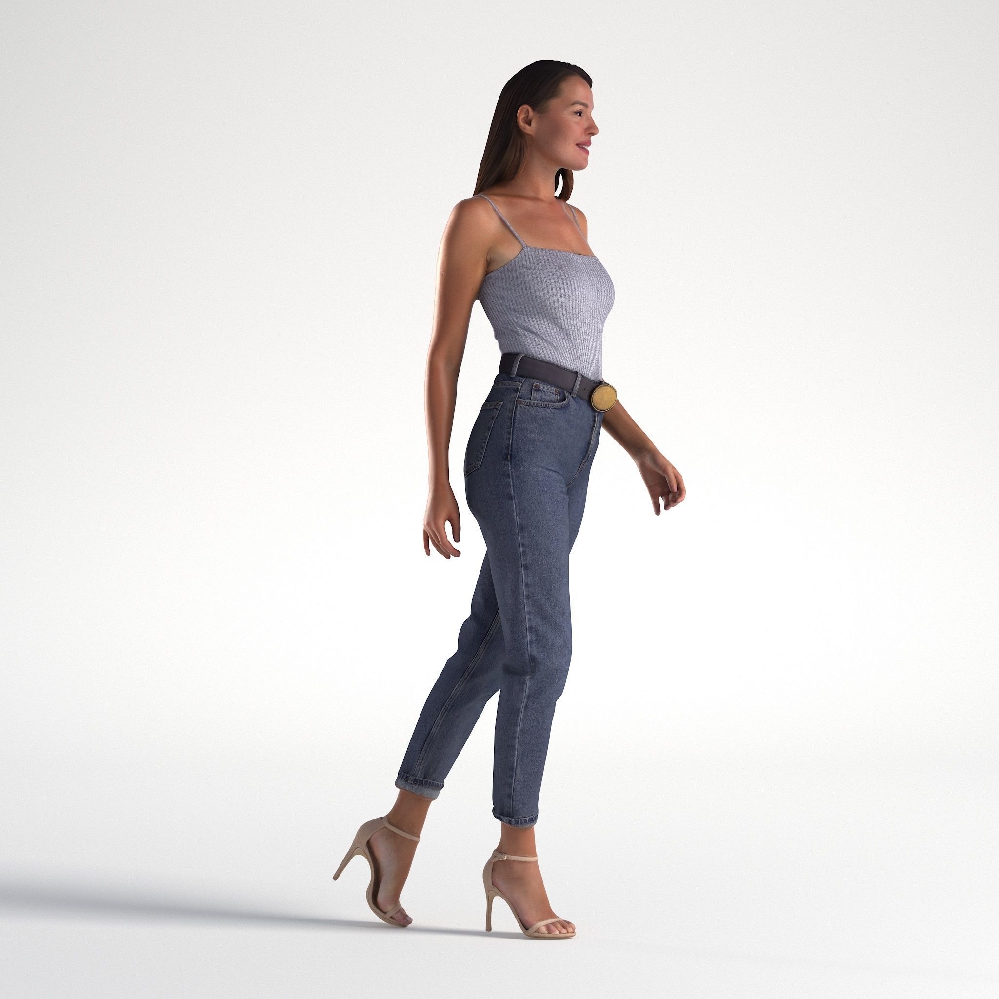 Woman Summer Casual Walking Low poly Elena 1058 3D model_1