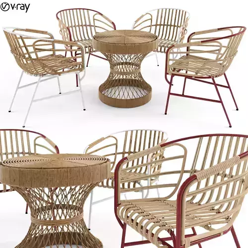 Table Chair Rattan Bamboo Compact Nature Raphia
