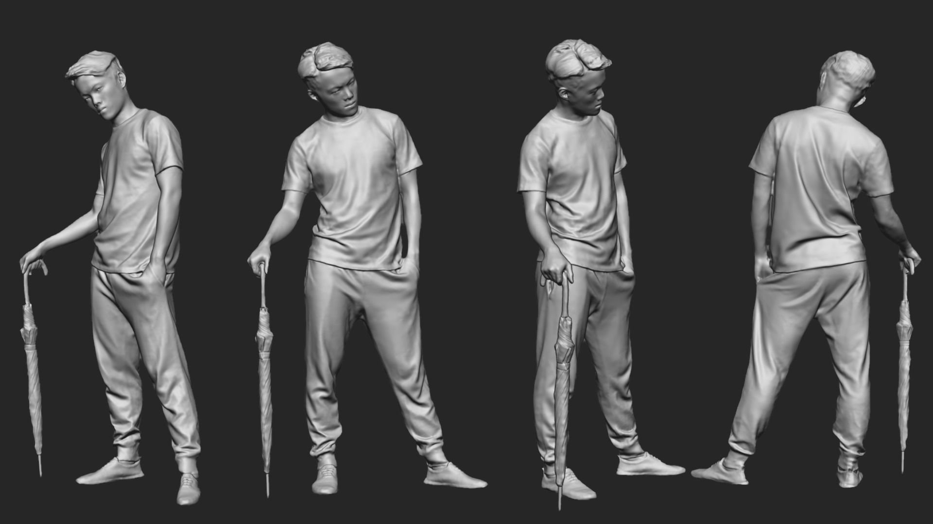 A Strong Young Man Standing With Umbrella 3D model_5