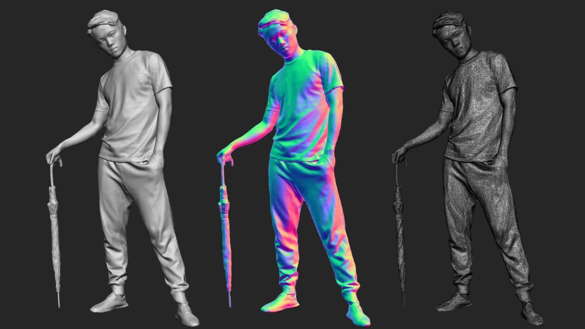 A Strong Young Man Standing With Umbrella 3D model_6