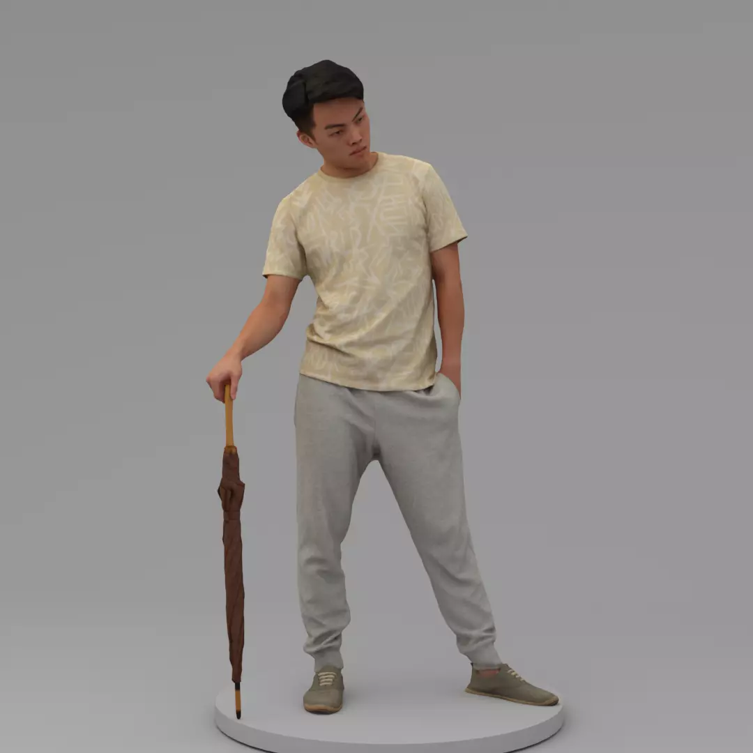 A Strong Young Man Standing With Umbrella 3D model_0