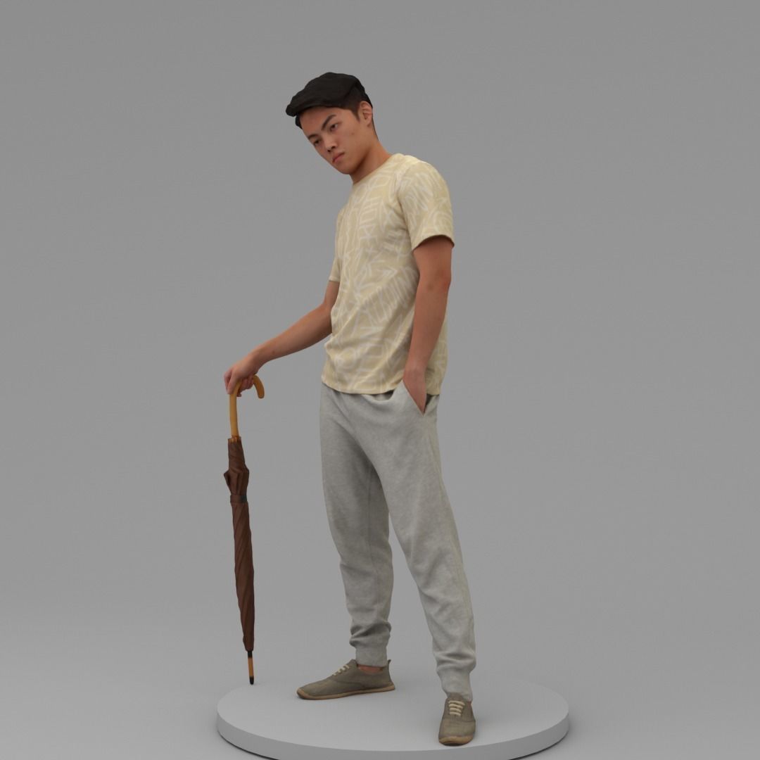 A Strong Young Man Standing With Umbrella 3D model_1