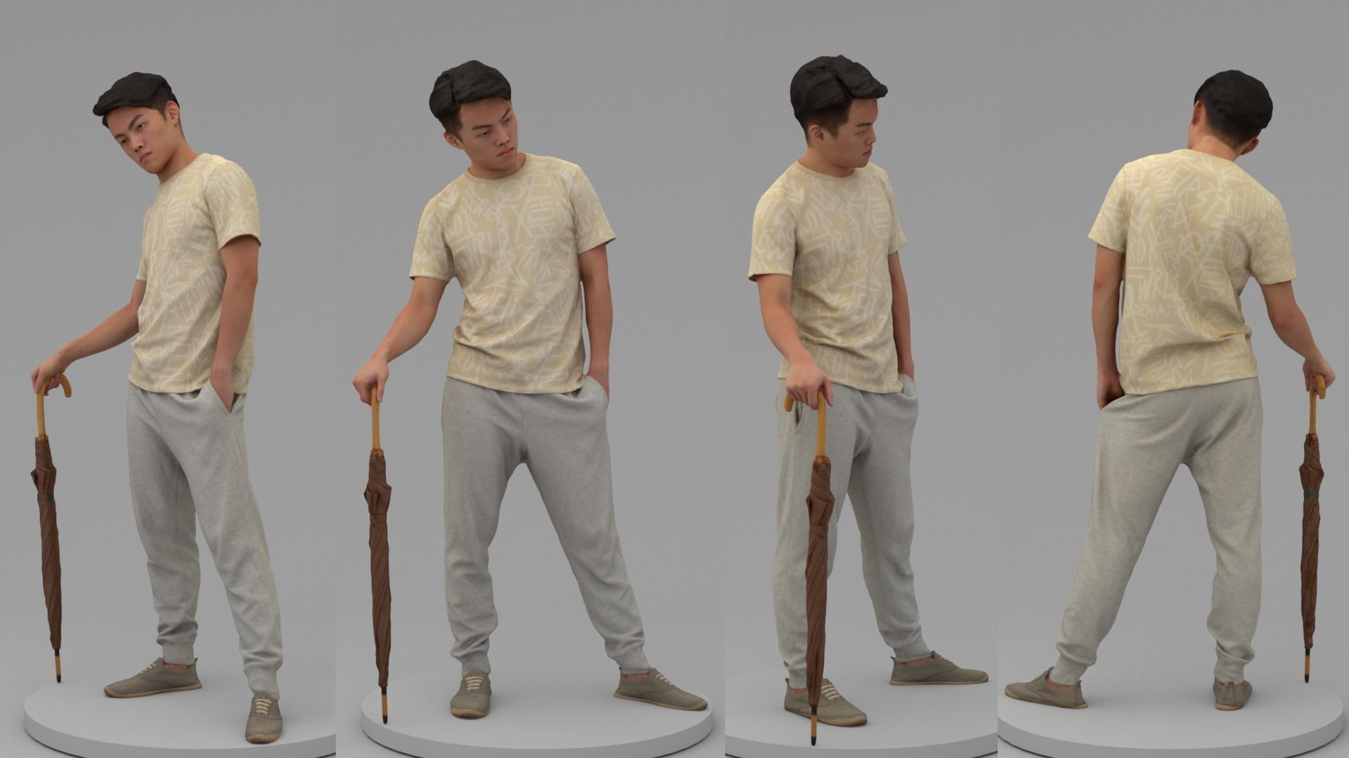 A Strong Young Man Standing With Umbrella 3D model_4