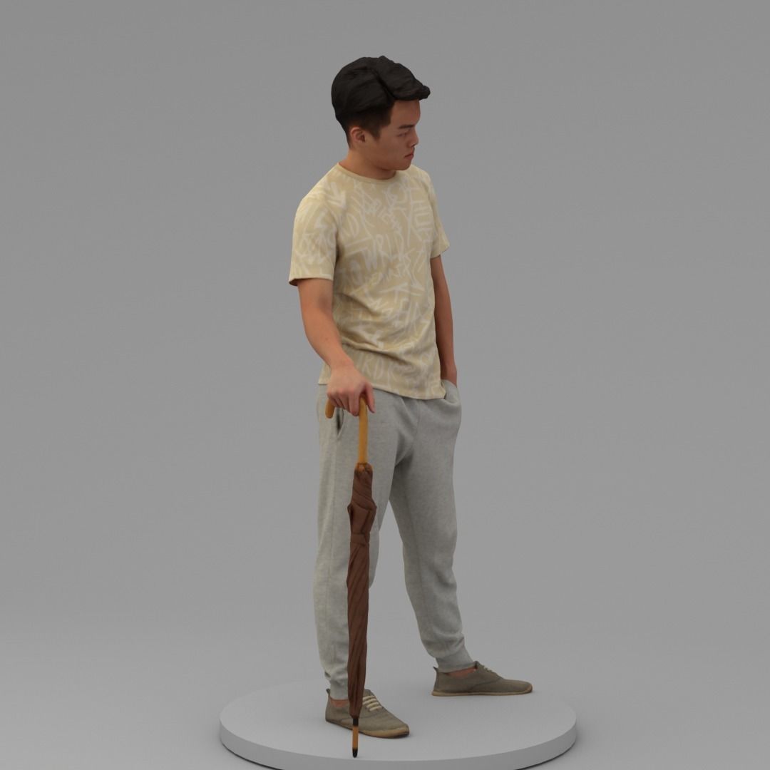 A Strong Young Man Standing With Umbrella 3D model_2