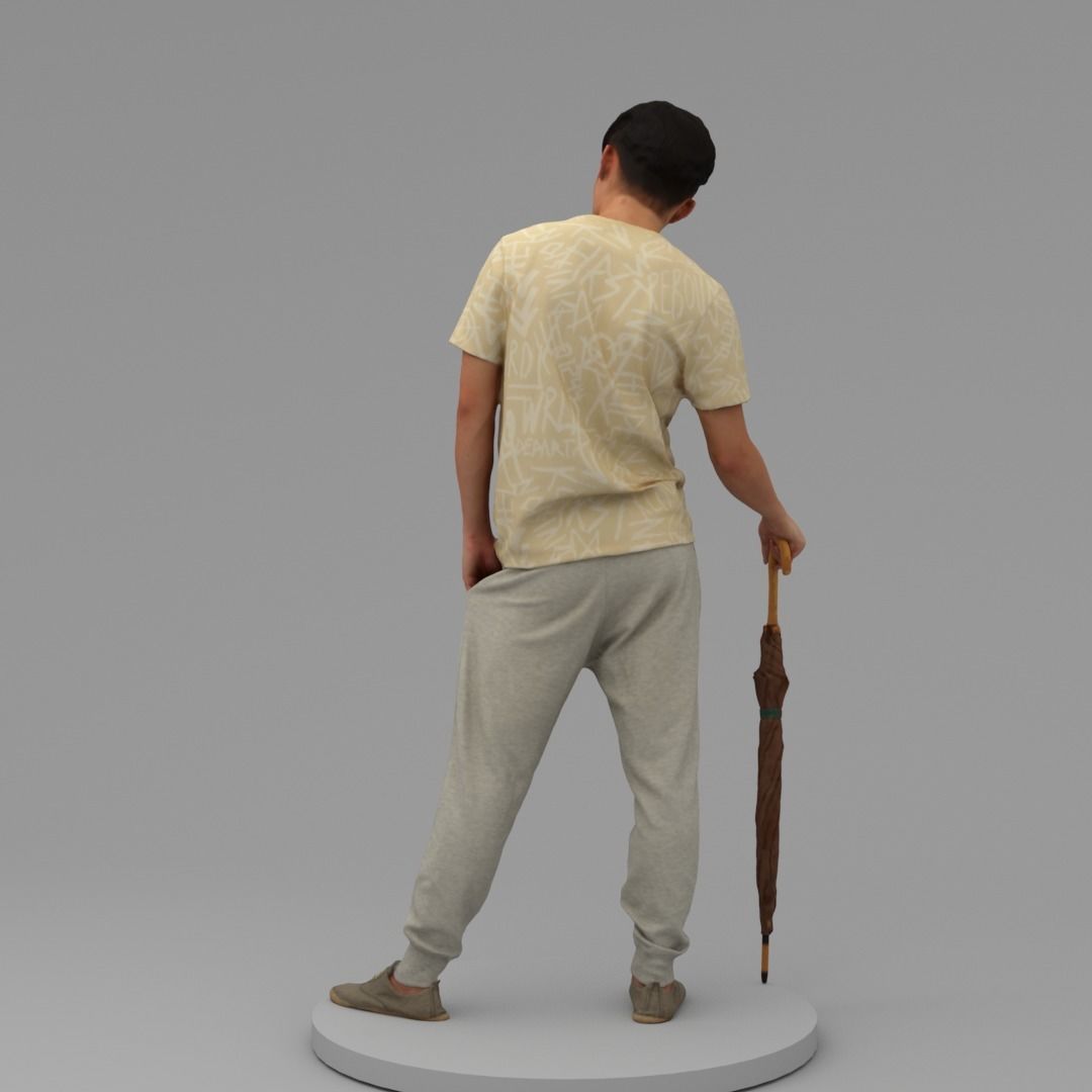 A Strong Young Man Standing With Umbrella 3D model_3